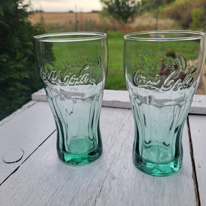 Coca-Cola vízzöld poharak párban_vintage Pizzaboy reklámpoharak, Otthon & Életmód, Konyhafelszerelés, tálalás, Tálalás, Pohár, , MESKA