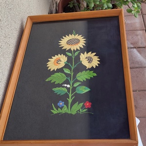 Kézzel hímzett falikép_napraforgó, Otthon & Életmód, Dekoráció, Fali és függő dekoráció, Falra akasztható dekor, , MESKA