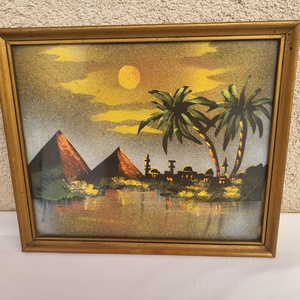 Art deco selyem falikép aranyozott, üvegezett fakeretben_piramisok, Otthon & Életmód, Dekoráció, Fali és függő dekoráció, Falra akasztható dekor, , MESKA