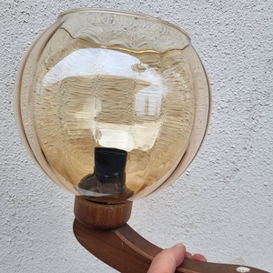 Vintage, retro, fából készült falikar, falilámpa irizáló, füstüveg búrával - otthon & életmód - lámpa - fali & mennyezeti lámpa - Meska.hu