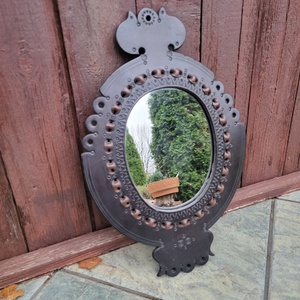 Vintage, Iparművészeti bőrkeretes tükör, Otthon & Életmód, Dekoráció, Tükör, , MESKA