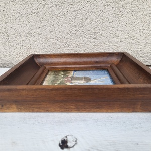 Régi, üvegezett fakeretes tűgobelin falikép_szélmalom - művészet - textilkép - gobelin - Meska.hu