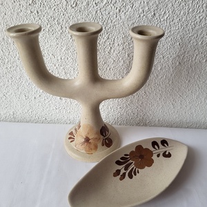 Vintage, Gránit gyertyatartó + dísztál szett - Meska.hu