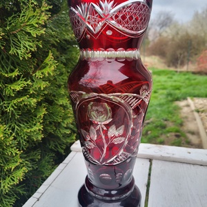 Vintage cseh Bohemia ólomkristály váza_rózsaszál díszítéssel, Otthon & Életmód, Virágdekoráció, Virágtartó, Váza, , MESKA