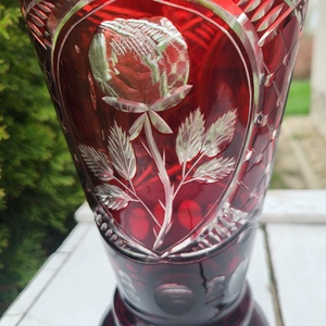 Vintage cseh Bohemia ólomkristály váza_rózsaszál díszítéssel - otthon & életmód - virágdekoráció - virágtartó - váza - Meska.hu