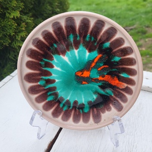 Vintage, osztrák Gmundner Keramik falitányér Green Flamed, Otthon & Életmód, Dekoráció, Fali és függő dekoráció, Falra akasztható dekor, , MESKA