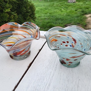 Vintage, retro, murano-i jellegű, szovjet ( lett ) bonbonkínáló dísztálak párban, Otthon & Életmód, Dekoráció, Asztal és polc dekoráció, Dekorációs tál, tartó, , MESKA