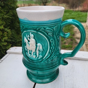 Nagyméretű fajansz, kerámia korsó, kancsó_jelenetes, Otthon & Életmód, Konyhafelszerelés, tálalás, Tálalás, Sörös pohár és korsó, , MESKA