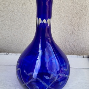 Vintage kobaltkék csiszolt üveg dekantáló palack - Meska.hu