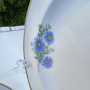 Hollóházi porcelán_ritka, kékvirágos süteménykínáló tál + 2 db kistányér - otthon & életmód - konyhafelszerelés, tálalás - tálalás - tányér & étkészlet - Meska.hu