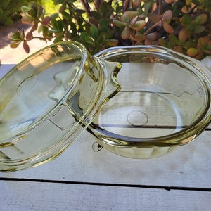 Mid Century Modern_Feuerfeste Saaleglas borostyánsárga jénai tál - Meska.hu
