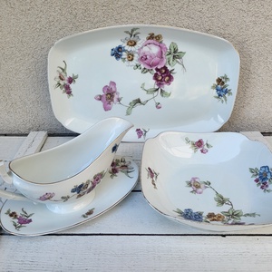 Antik Pirkenhammer Chechoslovakia porcelán_bazsarózsás tálalószett - Meska.hu