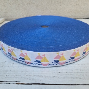 Vintage, retro, prémium, gyerekmintás szőtt textil-pamut szegőszalag tekercs_hajó, Kellékek & szerszámok, Rövidáru, Szalag, pánt, Textilszalag, , MESKA