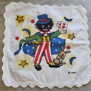 Vintage, retro Golliwogg figurás, frottír kéztörlő horgolt szegéllyel_ritka! - Meska.hu