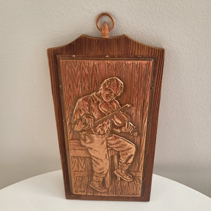 Vintage, retro Albert Nadeau dombornyomott vörösréz - fa falikép - relief - Meska.hu