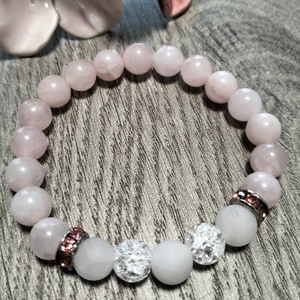 Női Ásványkarkötő - Rózsakvarc + Roppantott hegyikristály, Ékszer, Karkötő, Ásványkarkötő, Ékszerkészítés, MESKA