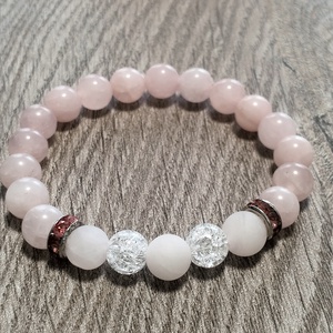 Női Ásványkarkötő - Rózsakvarc + Roppantott hegyikristály - ékszer - karkötő - ásványkarkötő - Meska.hu