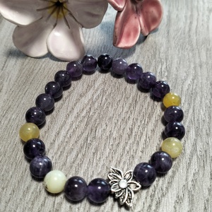 Női Ásványkarkötő - Ametiszt + Mézopál, Ékszer, Karkötő, Ásványkarkötő, Ékszerkészítés, MESKA