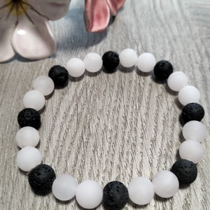 Női Ásványkarkötő - Rózsakvarc + Fekete lávakő, Ékszer, Karkötő, Ásványkarkötő, Ékszerkészítés, MESKA