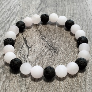 Női Ásványkarkötő - Rózsakvarc + Fekete lávakő - ékszer - karkötő - ásványkarkötő - Meska.hu