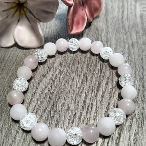 Női Ásványkarkötő - Roppantott hegyikristály + Rózsakvarc, Ékszer, Karkötő, Ásványkarkötő, Ékszerkészítés, MESKA