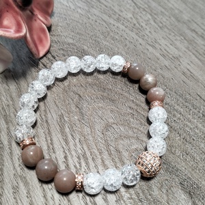Női Ásványkarkötő - Roppantott hegyikristály + Barna holdkő, Ékszer, Karkötő, Ásványkarkötő, Ékszerkészítés, MESKA
