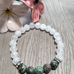 Női Ásványkarkötő - Roppantott hegyikristály + Afrikai türkiz, Ékszer, Karkötő, Ásványkarkötő, Ékszerkészítés, MESKA