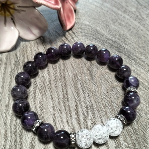 Női Ásványkarkötő - Ametiszt + Roppantott hegyikristály, Ékszer, Karkötő, Ásványkarkötő, Ékszerkészítés, MESKA