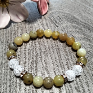 Női Ásványkarkötő - Mézopál + Roppantott hegyikristály, Ékszer, Karkötő, Ásványkarkötő, Ékszerkészítés, MESKA