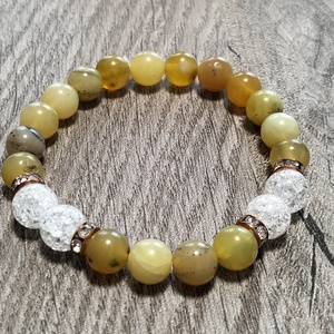 Női Ásványkarkötő - Mézopál + Roppantott hegyikristály - ékszer - karkötő - ásványkarkötő - Meska.hu