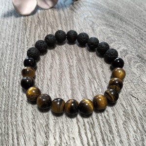 Férfi Ásványkarkötő - Tigrisszem + Ónix + Fekete lávakő - Meska.hu