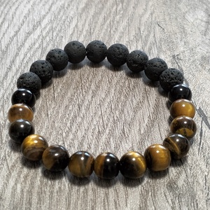 Férfi Ásványkarkötő - Tigrisszem + Ónix + Fekete lávakő - ékszer - karkötő - ásványkarkötő - Meska.hu
