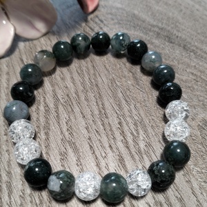 Női Ásványkarkötő - Roppantott hegyikristály + Mohaachát, Ékszer, Karkötő, Ásványkarkötő, Ékszerkészítés, MESKA