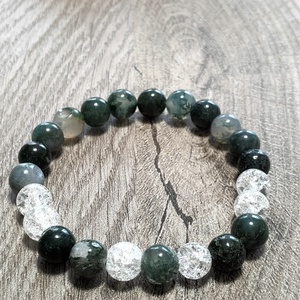 Női Ásványkarkötő - Roppantott hegyikristály + Mohaachát - ékszer - karkötő - ásványkarkötő - Meska.hu