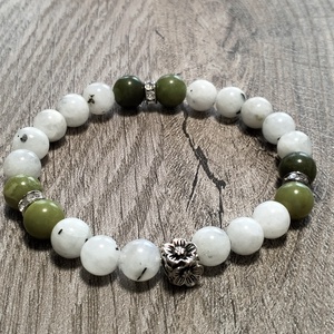 Női Ásványkarkötő - Fehér holdkő + Jáde - ékszer - karkötő - ásványkarkötő - Meska.hu