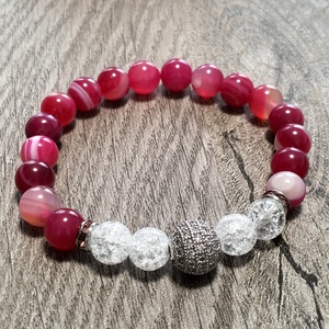 Női Ásványkarkötő - Roppantott hegyikristály + Pink achát - ékszer - karkötő - ásványkarkötő - Meska.hu