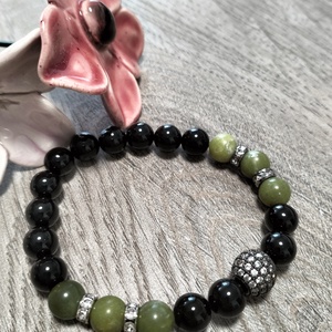 Női Ásványkarkötő - Jáde + Ónix, Ékszer, Karkötő, Ásványkarkötő, Ékszerkészítés, MESKA