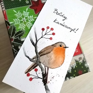 Kézzel festett karácsonyi üdvözlőlap, Karácsony, Karácsonyi ajándékozás, Karácsonyi képeslap, üdvözlőlap, ajándékkísérő, Fotó, grafika, rajz, illusztráció, Festészet, MESKA