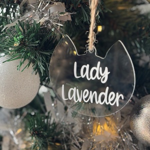 karácsonyi plexi dísz, cica karácsonyfadísz, akril, egyedi felirattal, Karácsony, Karácsonyi lakásdekoráció, Karácsonyfadíszek, Mindenmás, MESKA