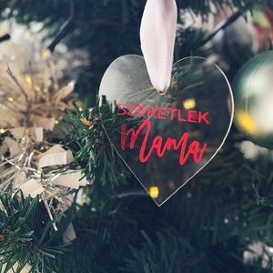 karácsonyi plexi dísz, szív, akril, egyedi felirattal - Meska.hu