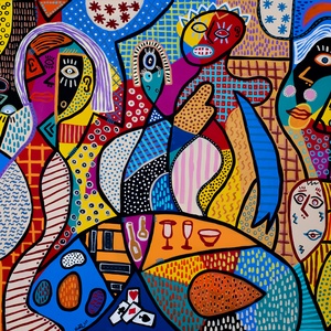 Partie de cartes chez Nana (Kártyaparti Nana-nál), Művészet, Festmény, Akril, Festészet, MESKA