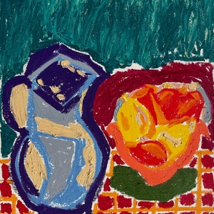 Kancsó abroszon gyümölcsös tállal, Művészet, Festmény, Pasztell, Festészet, MESKA