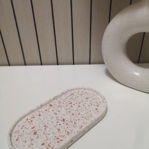 Terrakotta terrazzo ovális tálca és tároló pohár szett - otthon & életmód - dekoráció - asztal és polc dekoráció - dekorációs tál, tartó - Meska.hu