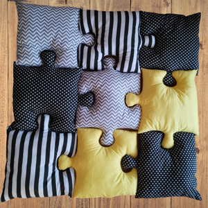 Puzzle párna szett - fekete/sárga - otthon & életmód - babaszoba, gyerekszoba - gyerek díszpárna - Meska.hu