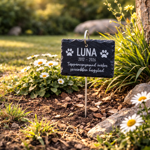 Egyedi névvel ellátott kisállat emléktábla kutyáknak, macskáknak és egyéb házi kedvenceknek, kis cölöppel leszúrható, Otthon & Életmód, Vallás, Temetkezési tárgy, Sírdísz, kegyeleti dísz, Gravírozás, pirográfia, MESKA