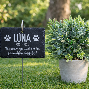 Egyedi névvel ellátott kisállat emléktábla kutyáknak, macskáknak és egyéb házi kedvenceknek, kis cölöppel leszúrható, Otthon & Életmód, Vallás, Temetkezési tárgy, Sírdísz, kegyeleti dísz, Gravírozás, pirográfia, MESKA
