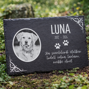Egyedi névvel ellátott kisállat emléktábla kutyáknak, macskáknak és egyéb házi kedvenceknek, kis cölöppel leszúrható - Meska.hu