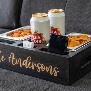 KIÁRÚSÍTÁS! GRAVÍROZÁS NÉLKÜL! Csak Fekete színben. Kanapé rendező nasis doboz, sofa box, snack tál, ital és sör tartó - otthon & életmód - dekoráció - asztal és polc dekoráció - díszdoboz - Meska.hu