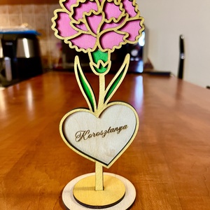 Anyáknapi örök szegfű, Otthon & Életmód, Virágdekoráció, Virágdíszek, Lézervágott virágdíszek, Famegmunkálás, Gravírozás, pirográfia, MESKA