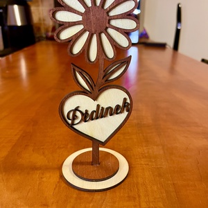 Anyáknapi örök margaréta, Otthon & Életmód, Virágdekoráció, Virágdíszek, Asztali virágdísz, Famegmunkálás, Gravírozás, pirográfia, MESKA